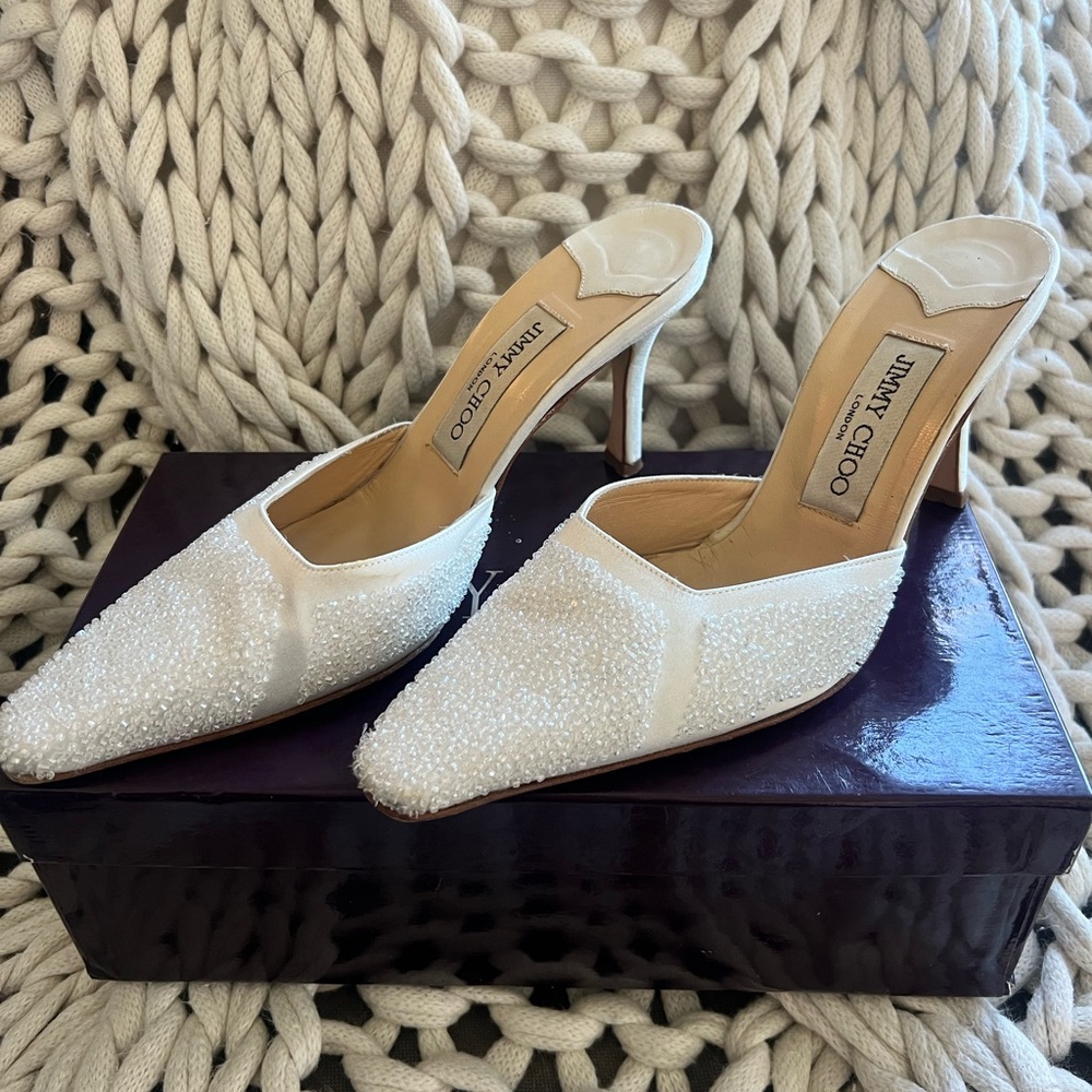 Jimmy Choo White Shimmering Heels
